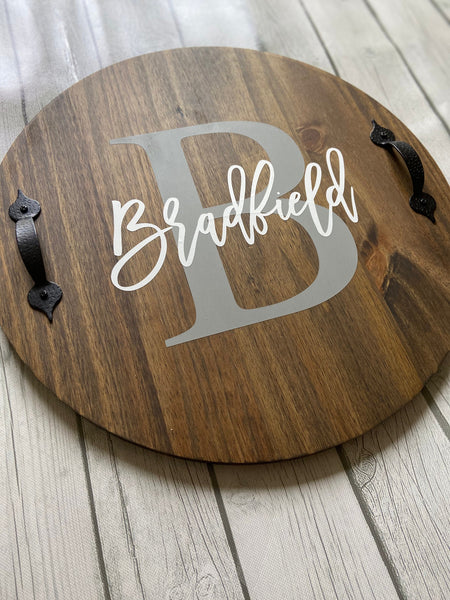 Personalized Wood Tray, Family Name Tray,  Wedding Gift, Realtor Gift, Round Family Name Tray