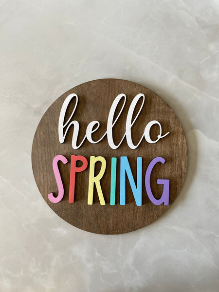 Hello Spring Sign, 3D colorful sign, wooden Spring sign, spring wall decor sign