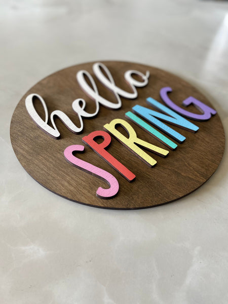 Hello Spring Sign, 3D colorful sign, wooden Spring sign, spring wall decor sign